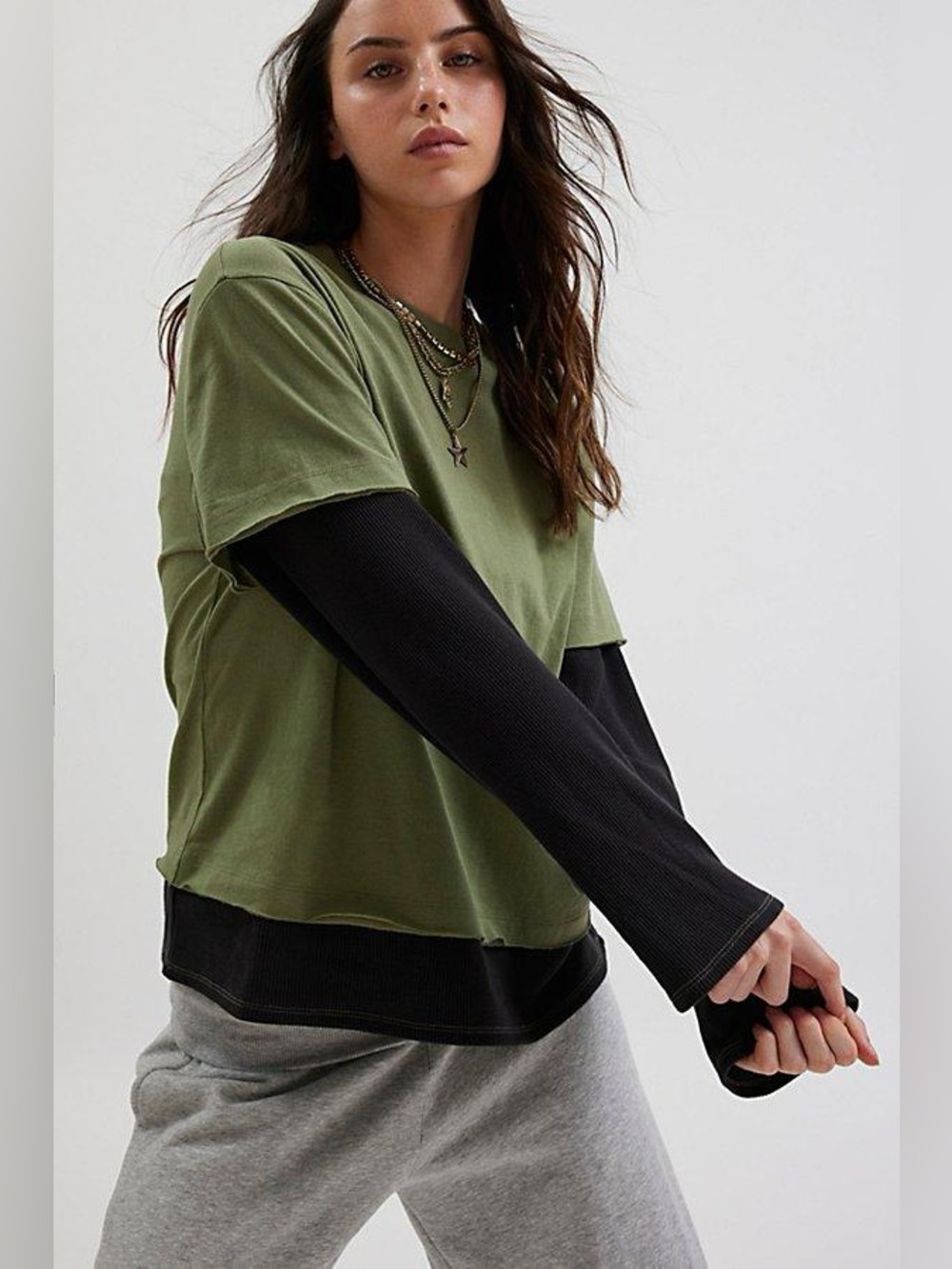 Urban Outfitters BDG Ollie Layered Twofer Tee in Black